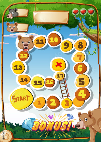 Game template with numbers and bears