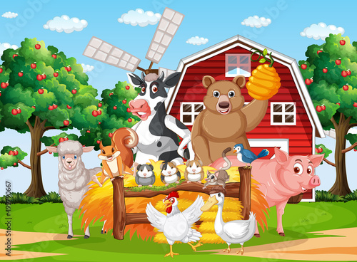 Scene with farm animals in the farm