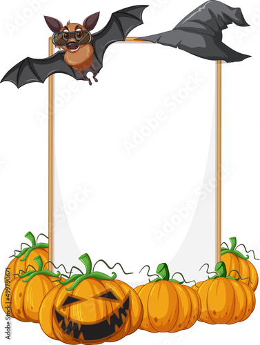 Blank wooden signboard with bat in halloween theme