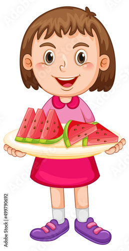 Little girl with tray of watermelon
