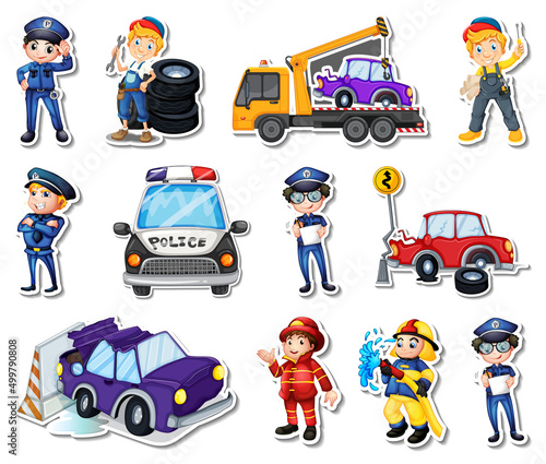 Sticker set of professions characters and objects