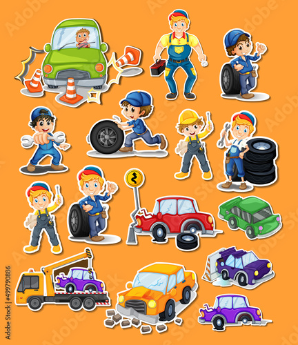 Sticker set of professions characters and objects