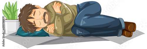 Homeless old man sleeping cartoon character