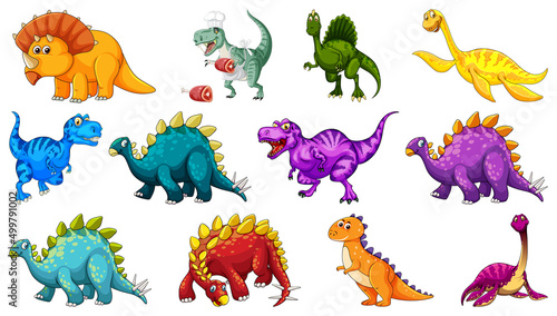 Many dinosaurs on white background