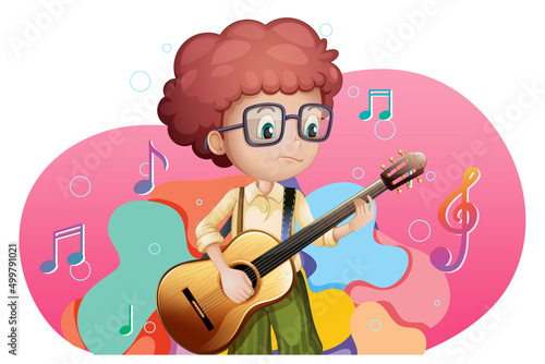 A boy playing guitar cartoon