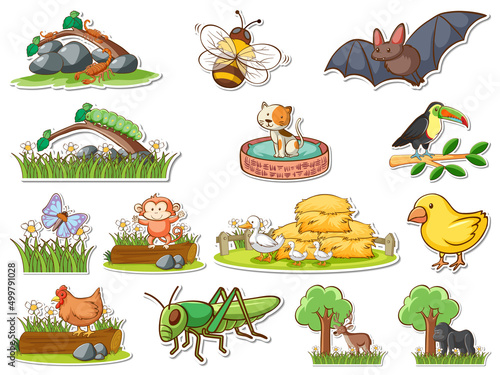 Sticker set of cartoon wild animals