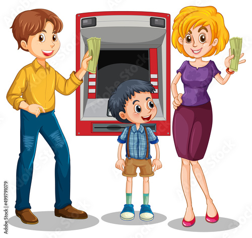 ATM machine with people cartoon character