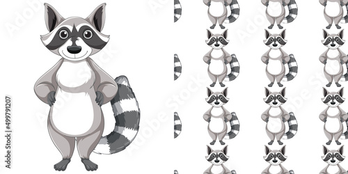Seamless design of raccoon on white background