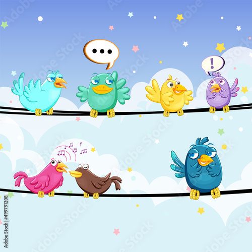 many birds on the wire