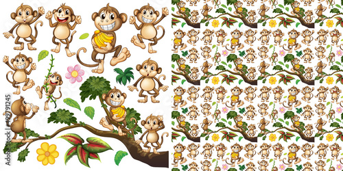 Seamless background with cute monkeys