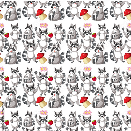 Seamless pattern with cute raccoons