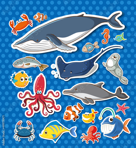 Sticker pack of different sea animals