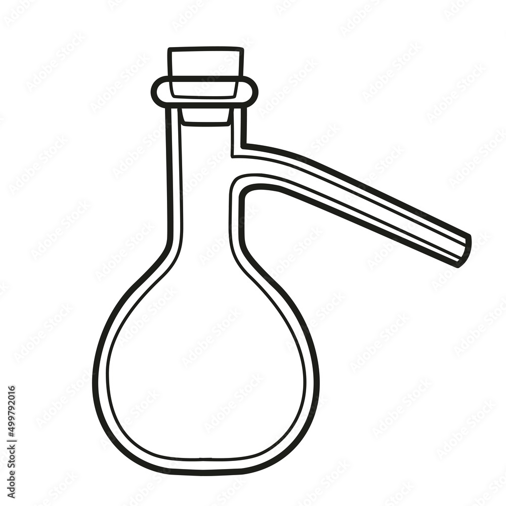 Wurtz flask or side-arm flask outlined for coloring page on white background Wurtz flask or side-arm flask outlined for coloring page on white background