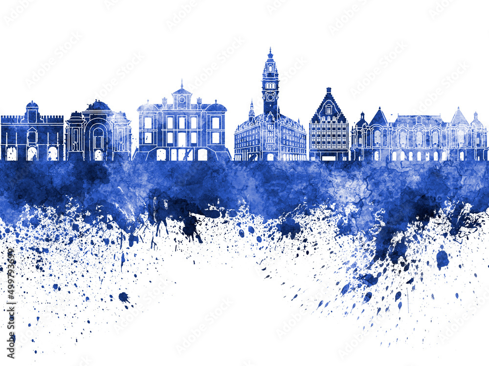 Lille skyline in watercolor background