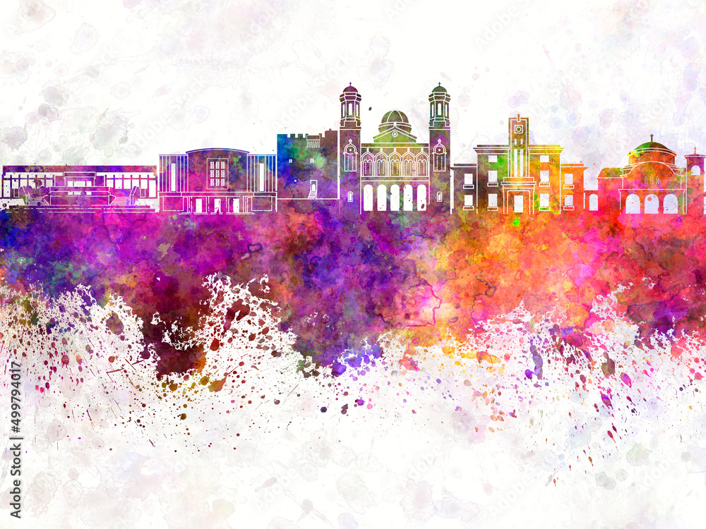 Fototapeta premium Limassol skyline in watercolor background