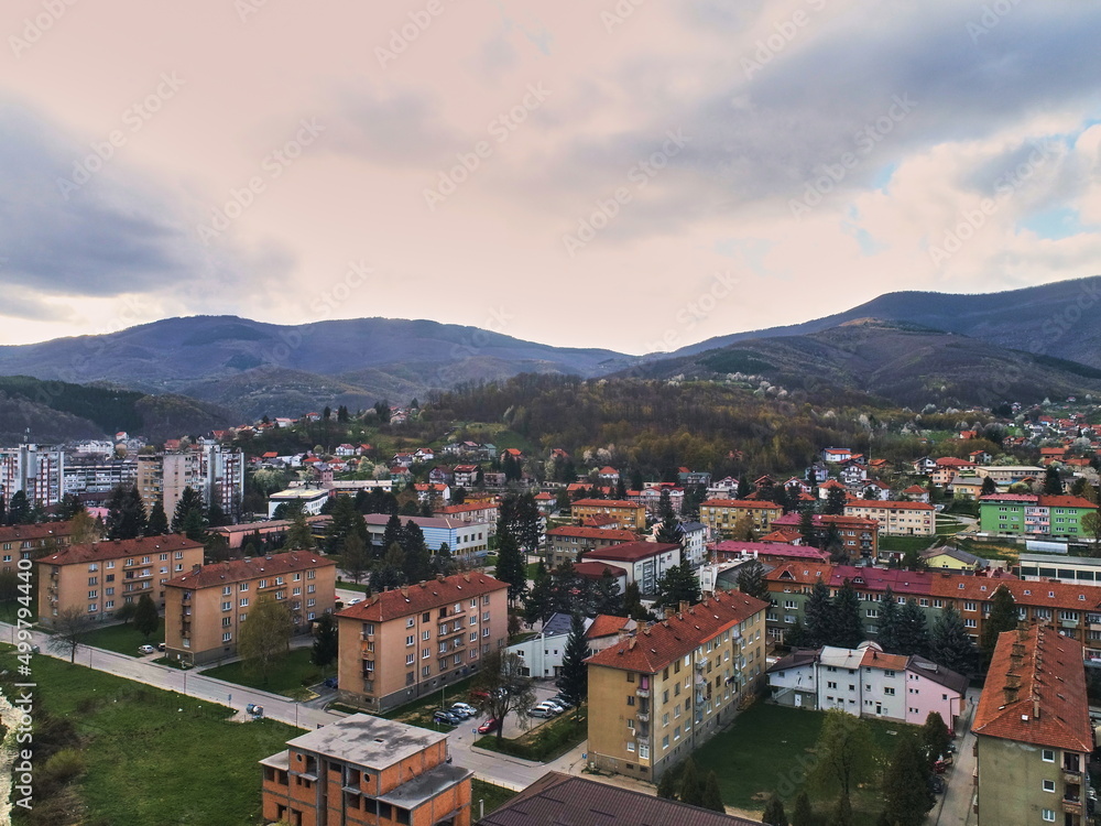 Aerial photo of the town of Novi travnik located in central bosnia