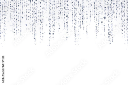 Silver glitter garland hanging decoration on white background. Vector