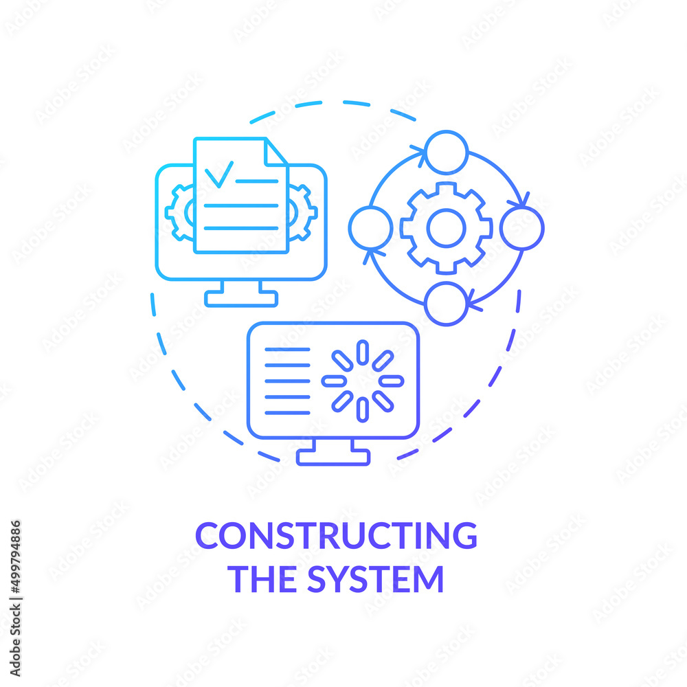 Constructing system blue gradient concept icon. Data system development ...