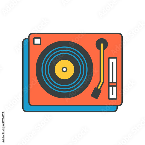 Retro gramophone with music plate top view pop art t shirt print vector cartoon illustration