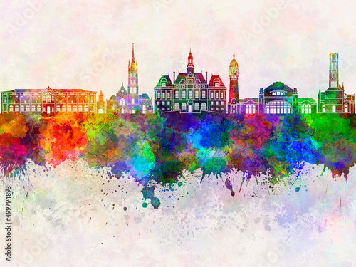 Limoges skyline in watercolor background