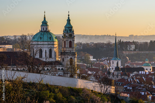 St. Nicholas Church in Prague's Mala Strana in the morning in the early spring.