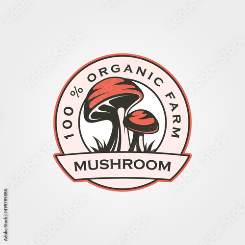 mushroom organic farm label badge illustration design, mushroom farm logo design