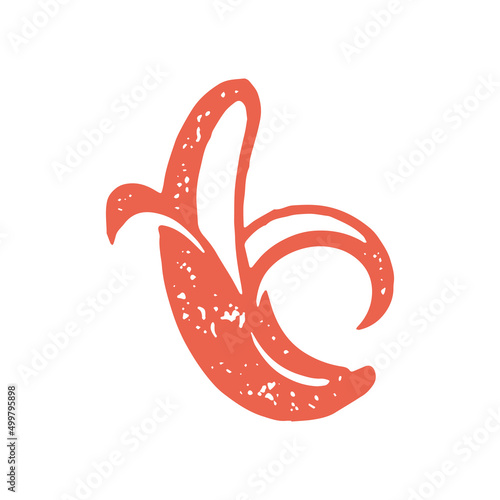 Fresh half peeled banana red grunge texture vector illustration. Tasty sweet fruit delicious