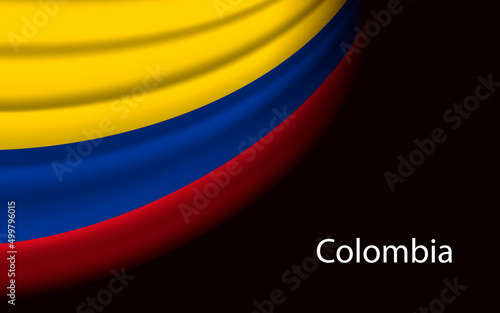 Wave flag of  Colombia on dark background.