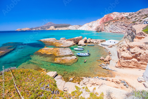 Idyllic beach on Milos island in Greece photo