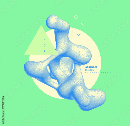Abstract background with flowing liquid shape. 3D fluid graphic element. Composition in dotwork style. Vector illustration for for banner, flyer, poster, cover, brochure or presentation.