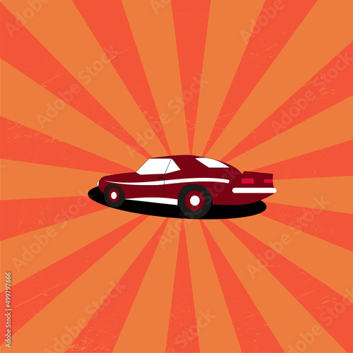 Retro burgundy shiny car  with scuffs.Vector illustration