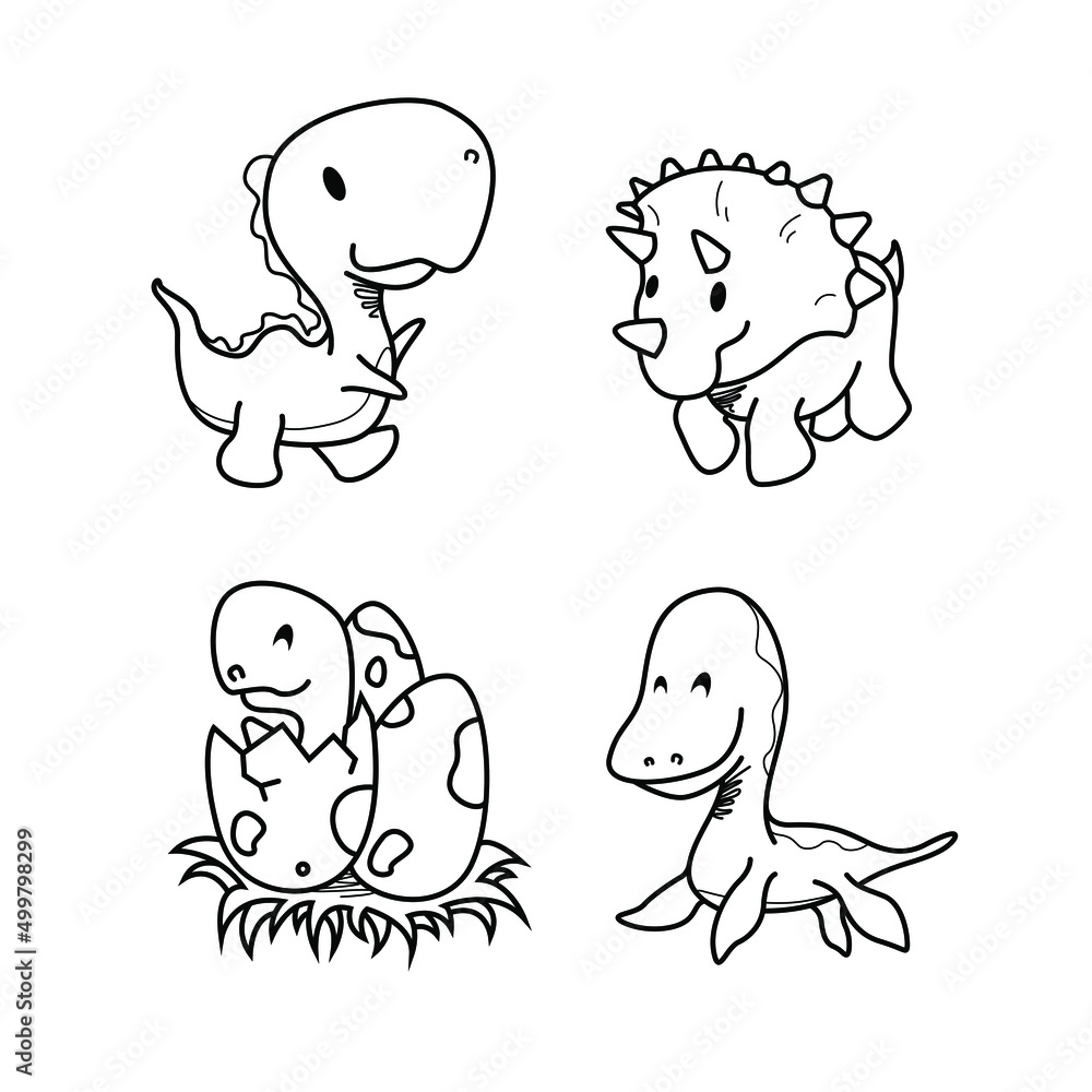 Obraz premium lineart cute dinosaurs in bright colors for printing on textiles and posters, books. suitable for boys and girls.