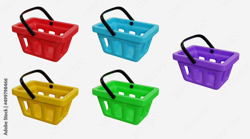 Fototapeta premium 3D Collection shopping basket isolated on white background.3d rendering illustration