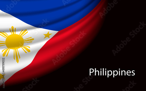 Tablou canvas Wave flag of Philippines on dark background