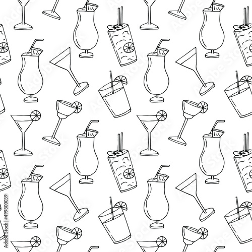 Cocktails seamless pattern vector illustration, hand drawing doodle