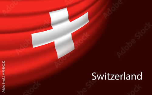 Wave flag of Switzerland on dark background. Banner or ribbon vector template