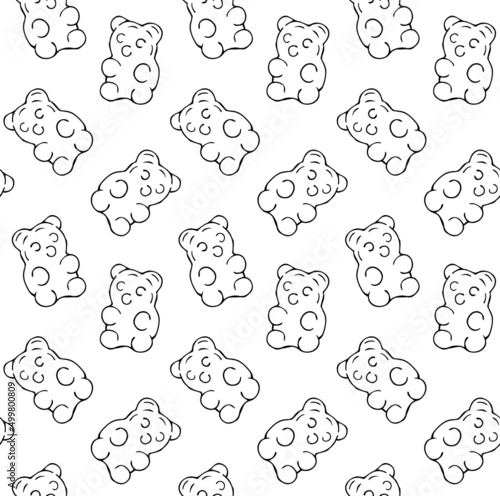 Vector seamless pattern of hand drawn doodle sketch gummy bear isolated on white background