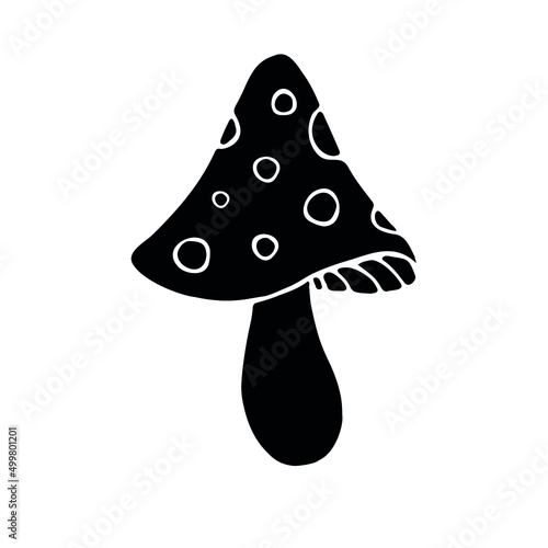 Vector hand drawn doodle sketch black fly agaric mushroom isolated on white background