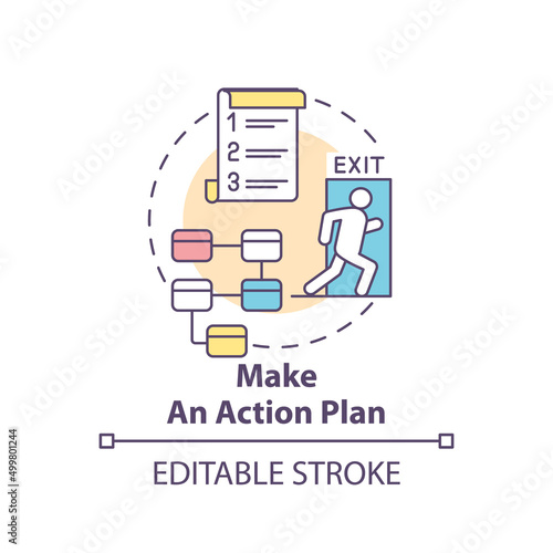 Make action plan concept icon. How to deal with emotions during war abstract idea thin line illustration. Isolated outline drawing. Editable stroke. Arial, Myriad Pro-Bold fonts used