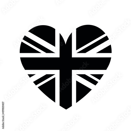 Vector flat heart shaped black Great Britain flag isolated on white background