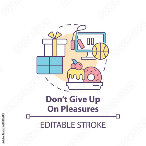 Dont give up on pleasures concept icon. Dealing with emotions during war abstract idea thin line illustration. Isolated outline drawing. Editable stroke. Arial, Myriad Pro-Bold fonts used