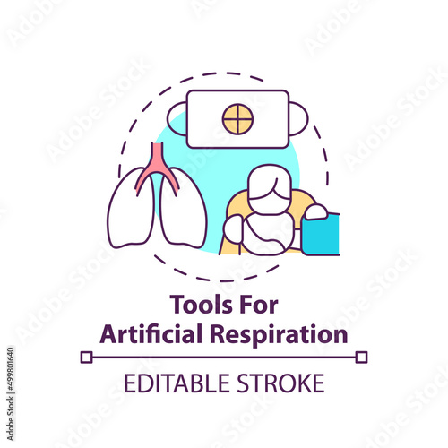 Tools for artificial respiration concept icon. First aid at breathing issues abstract idea thin line illustration. Isolated outline drawing. Editable stroke. Arial, Myriad Pro-Bold fonts used