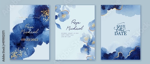 Canvastavla Set of elegant, romantic wedding crds, covers, invitations with shades of blue flowers