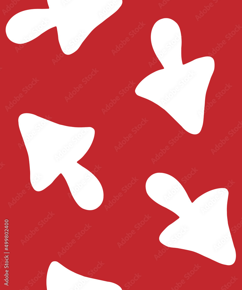 Vector seamless pattern of hand drawn fly agaric mushroom silhouette isolated on red background Vector seamless pattern of hand drawn fly agaric mushroom silhouette isolated on red background