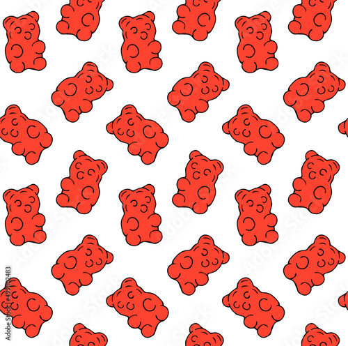 Vector seamless pattern of red hand drawn doodle sketch gummy bear isolated on white background