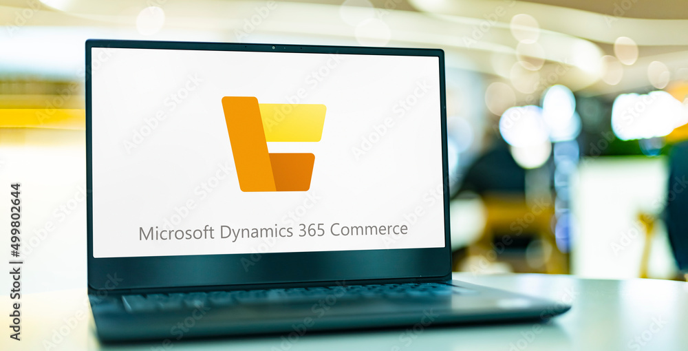 Computer displaying logo of Microsoft Dynamics 365 Commerce Stock Photo ...