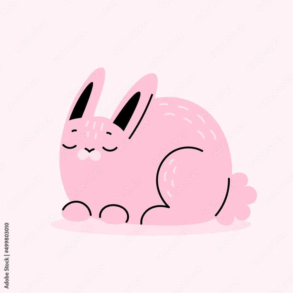 Cute pink rabbit. Farm animals, pets, forest animals. Wild hare, easter bunny. Cartoon vector illustration isolated on white background Cute pink rabbit. Farm animals, pets, forest animals. Wild hare, easter bunny. Cartoon vector illustration isolated on white background
