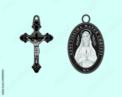 Vector designed cross crucifixed Jesus Christ and the virgin Maria medallion Madonna immacolata concezione photo