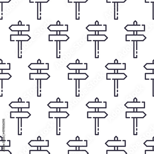 Outline vector road signboard seamless pattern. Navigation website map concept line icon illustration.