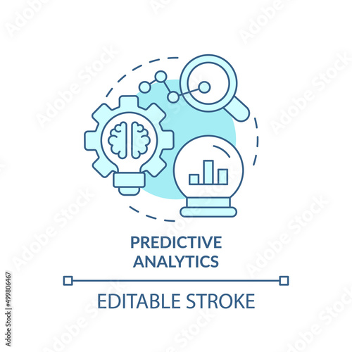 Predictive analytics turquoise concept icon. Automated data management abstract idea thin line illustration. Predict trend. Isolated outline drawing. Editable stroke. Arial, Myriad Pro-Bold fonts used